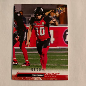 2023 Upper Deck CFL - Canadian Football League -Exclusives - #002/100 - 62 Lewis Ward - Ottawa Redblacks