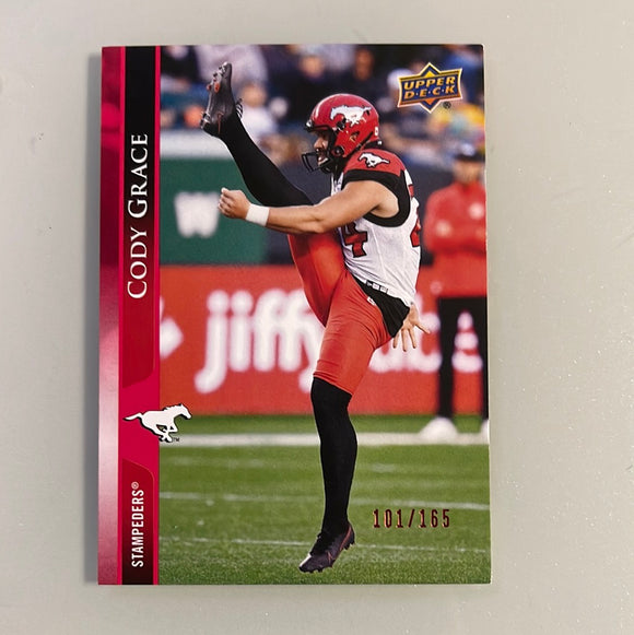 2021 Upper Deck CFL 187 Cody Grace - Calgary Stampeders - Red 101/165