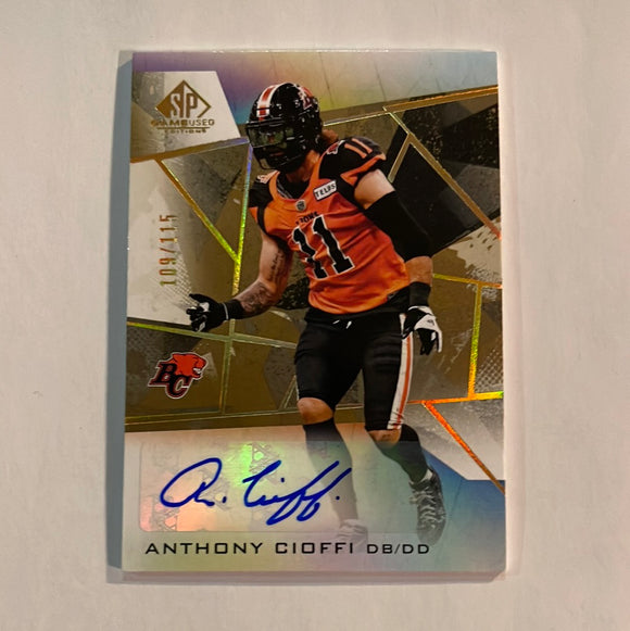 2021 SP Game Used CFL Canadian Football League - Autograph Gold #109/115 - A-AC Anthony Cioffi - Lions - D 1:2