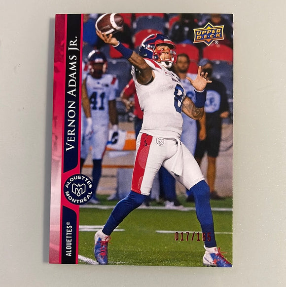 2021 Upper Deck CFL 58 Vernon Adams Jr. - Montreal Alouettes - Red 017/165