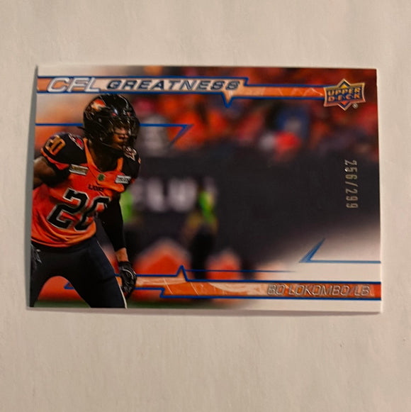 2023 Upper Deck CFL - Canadian Football League - CFL Greatness -Blue - #256/299 -CG-BL Bo Lokombo - BC Lions