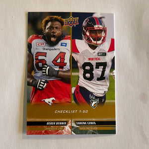 2023 Upper Deck CFL - Canadian Football League - Gold Glossy - 50 Derek Dennis/Eugene Lewis CL - Stampeders/Alouettes