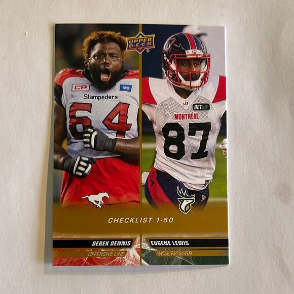 2023 Upper Deck CFL - Canadian Football League - Gold Glossy - 50 Derek Dennis/Eugene Lewis CL - Stampeders/Alouettes