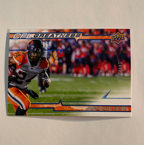 2023 Upper Deck CFL - Canadian Football League -Blue - #144/299 - CFL Greatness - CG-JB James Butler - BC Lions