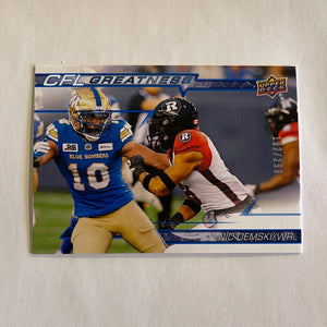 2023 Upper Deck CFL - Canadian Football League - CFL Greatness -Blue - #192/299 - CG-ND Nic Demski - Winnipeg Blue Bombers