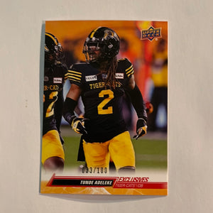 2023 Upper Deck CFL - Canadian Football League -Exclusives - #033/100 - 21 Tunde Adeleke - Hamilton Tiger Cats