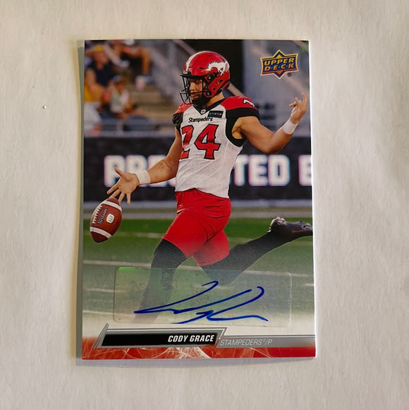 2023 Upper Deck CFL - Canadian Football League - Autograph - 81 Cody Grace - Calgary Stampeders