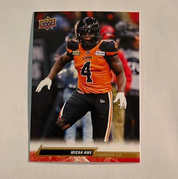 2023 Upper Deck CFL - Canadian Football League - Gold Glossy - 77 Micah Awe - Calgary Stampeders