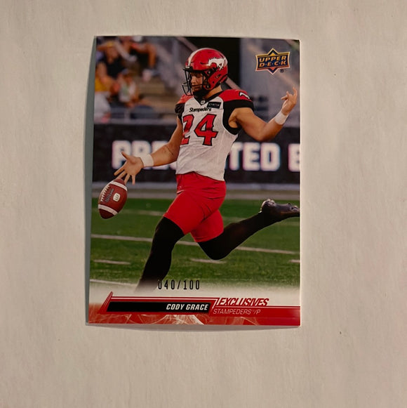 2023 Upper Deck CFL - Canadian Football League -Exclusives - #040/100 - 81 Cody Grace - Calgary Stampeders