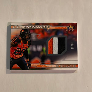 2023 Upper Deck CFL - Canadian Football League -CFL Greatness Game Patch - #08/35 - CG-BL Bo Lokombo - BC Lions