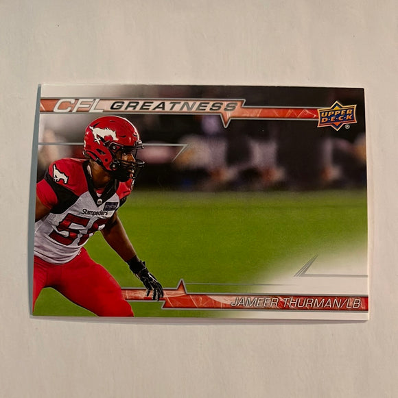 2023 Upper Deck CFL - Canadian Football League - CFL Greatness - CG-JT Jameer Thurman - Calgary Stampeders