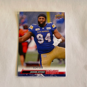 2023 Upper Deck CFL - Canadian Football League -Exclusives - #024/100 -76 Jackson Jeffcoat - Winnipeg Blue Bombers