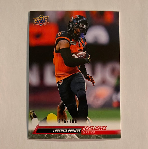 2023 Upper Deck CFL - Canadian Football League -Exclusives - #076/100 - 59 Loucheiz Purifoy - Edmonton Elks