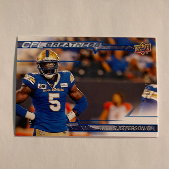 2023 Upper Deck CFL - Canadian Football League - CFL Greatness -Blue - #261/299 - CG-WJ Willie Jefferson - Winnipeg Blue Bombers