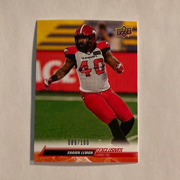 2023 Upper Deck CFL - Canadian Football League -Exclusives - #086/100 - 48 Shawn Lemon - BC Lions