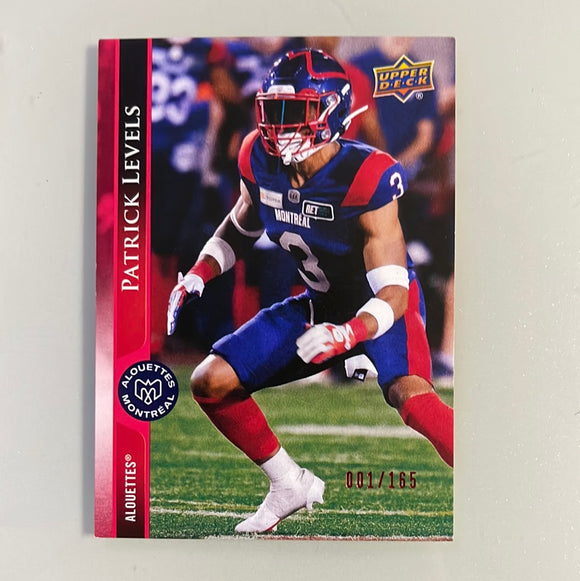 2021 Upper Deck CFL 165 Patrick Levels - Montreal Alouettes - Red 001/165