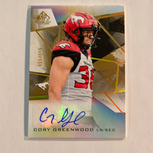 2021 SP Game Used CFL Canadian Football League - Autograph Gold #55/115 - A-CG Cory Greenwood - Stampeders - D 1:2