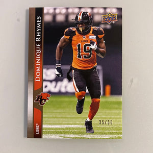 2021 Upper Deck CFL 110 Dominique Rhymes - BC Lions -Gold #35/50