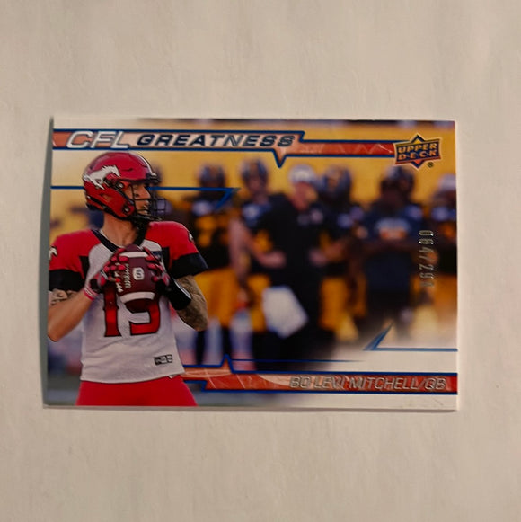 2023 Upper Deck CFL - Canadian Football League - CFL Greatness -Blue - #084/299 - CG-BM Bo Levi Mitchell - Calgary Stampeders