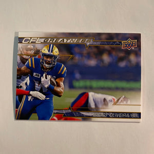 Copy of 2023 Upper Deck CFL - Canadian Football League - Gold Glossy - CG-BO Brady Oliveira - Winnipeg Blue Bombersrgonauts