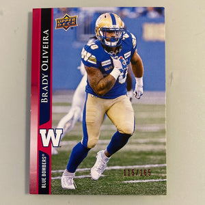 2021 Upper Deck CFL 68 Brady Oliveira - Winnipeg Blue Bombers - Red 115/165