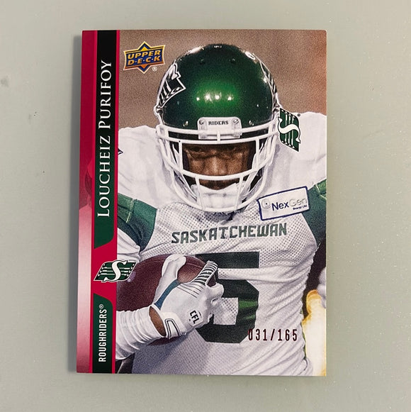 2021 Upper Deck CFL 70 Loucheiz Purifoy - Saskatchewan Roughriders - Red 031/165