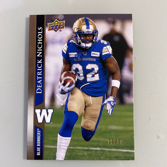 2021 Upper Deck CFL 103 Deatrick Nichols - Winnipeg Blue Bombers - Gold #19/50