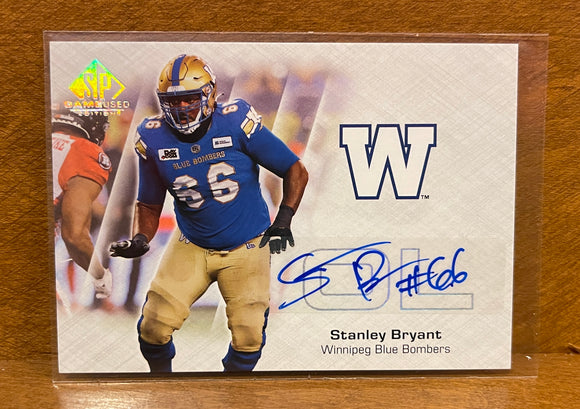 2023 Upper Deck SP Game Used CFL Canadian Football League - Base Autograph - CFL-SB Stanley Bryant – Winnipeg Blue Bombers