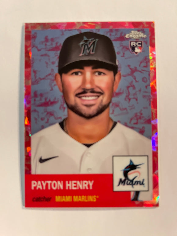 2022 Topps Chrome Platinum - Platinum Toile Cream/Fuchsia Atomic #/100 - 98 Payton Henry - Miami Marlins RC