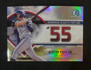 2023 Bowman - Scouts Top 100 - BTP-55 Justin Foscue - Texas Rangers