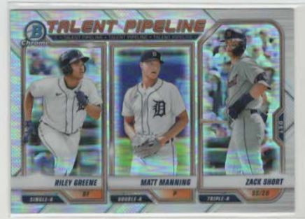 2021 Bowman Baseball - Bowman Prospect Paper - Talent Pipeline - TP-DET Zack Short - Detroit Tigers TP-DET Riley Greene - Detroit Tigers TP-DET Matt Manning - Detroit Tigers