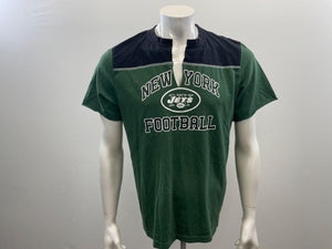 New York Jets NFL Men's V Neck T Shirt Size Medium Green Black Short Sleeve Cotton Blend