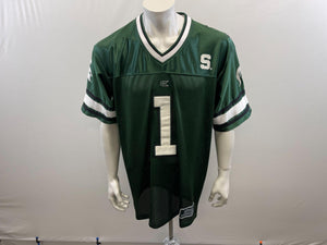 Michigan State Spartans Football Stitch Mesh Jersey Men's Size Medium Green White V Neck Polyester