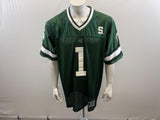 Michigan State Spartans Football Stitch Mesh Jersey Men's Size Medium Green White V Neck Polyester