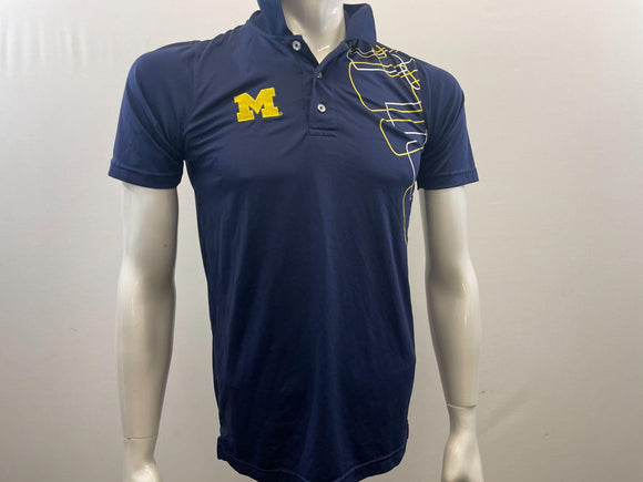 Michigan University Wolverines Football Men's Polo Shirt Small Blue Short Sleeve