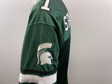 Michigan State Spartans Football Stitch Mesh Jersey Men's Size Medium Green White V Neck Polyester