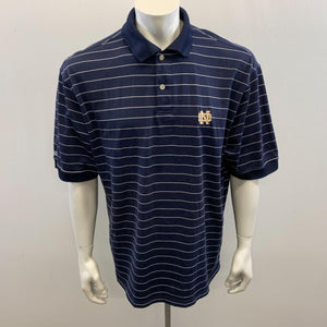 University of Notre Dame Men's Blue Striped Collared Polo Golf Shirt Size XL Cotton Blend