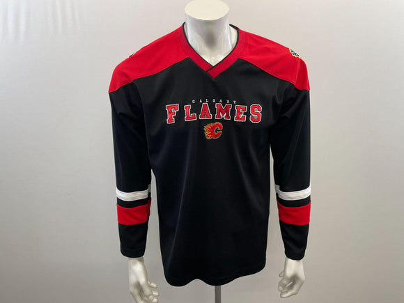 Calgary Flames NHL Vintage Nike Jersey Boys Size XL Black Red V Neck Polyester