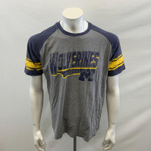 Michigan Wolverines Men's Raglan T Shirt Size Large Gray Cotton Blend Crew Neck Tee