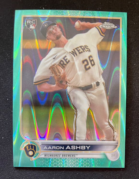 2022 Topps Chrome Baseball Aqua Raywave #/199 Aaron Ashby RC Brewers 80