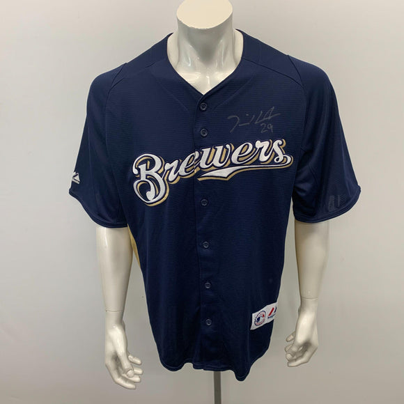 Milwaukee Brewers Majestic #29 Jim Henderson Signed Jersey Men's Size Large Blue V Neck Button Up NEW