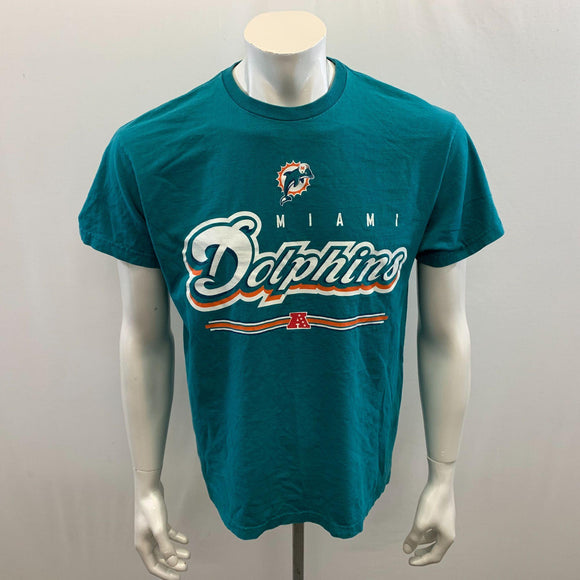 Miami Dolphins Football Men's Graphic Crew Neck T Shirt Size Large Teal Cotton Tee