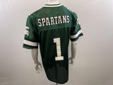 Michigan State Spartans Football Stitch Mesh Jersey Men's Size Medium Green White V Neck Polyester