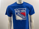 New York RANGERS Men's Blue Graphic Logo Short Sleeve Shirt Size Medium Cotton