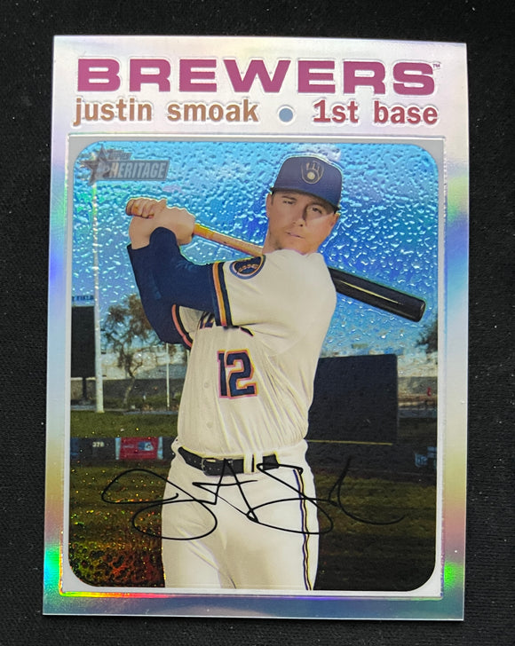 2020 Topps Heritage High Number - Refractor #/571 - Justin Smoak - Brewers - THC-533