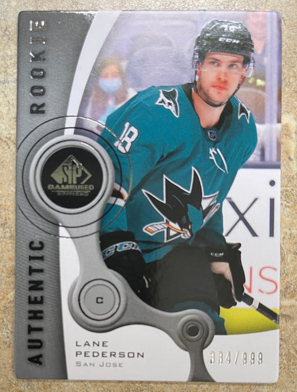 2021-22 Upper Deck - SP Game Used - Frameworks - Authentic Rookie - #/999 - Lane Pederson - Sharks - R-72